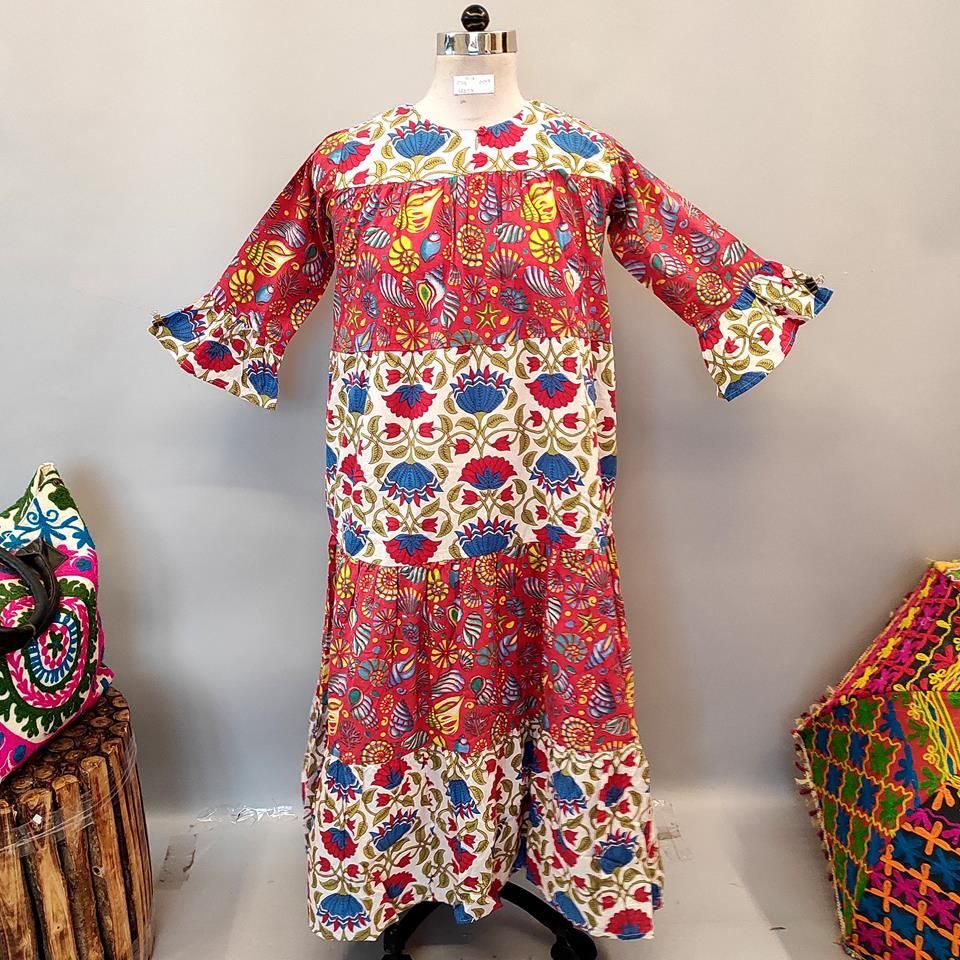 10-11 Year Moon Printed Cotton Dress 47&quot; Long Jalabiya