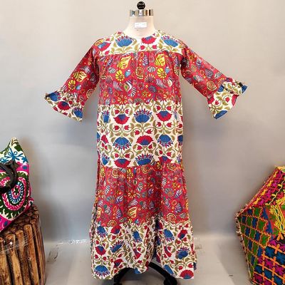10-11 Year Moon Printed Cotton Dress 47&quot; Long Jalabiya