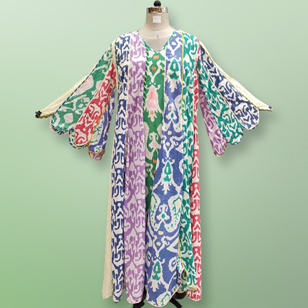 2XL/3XL Meher Crystal Multi Printed Cotton Dress 55&quot; Long Jalabiya