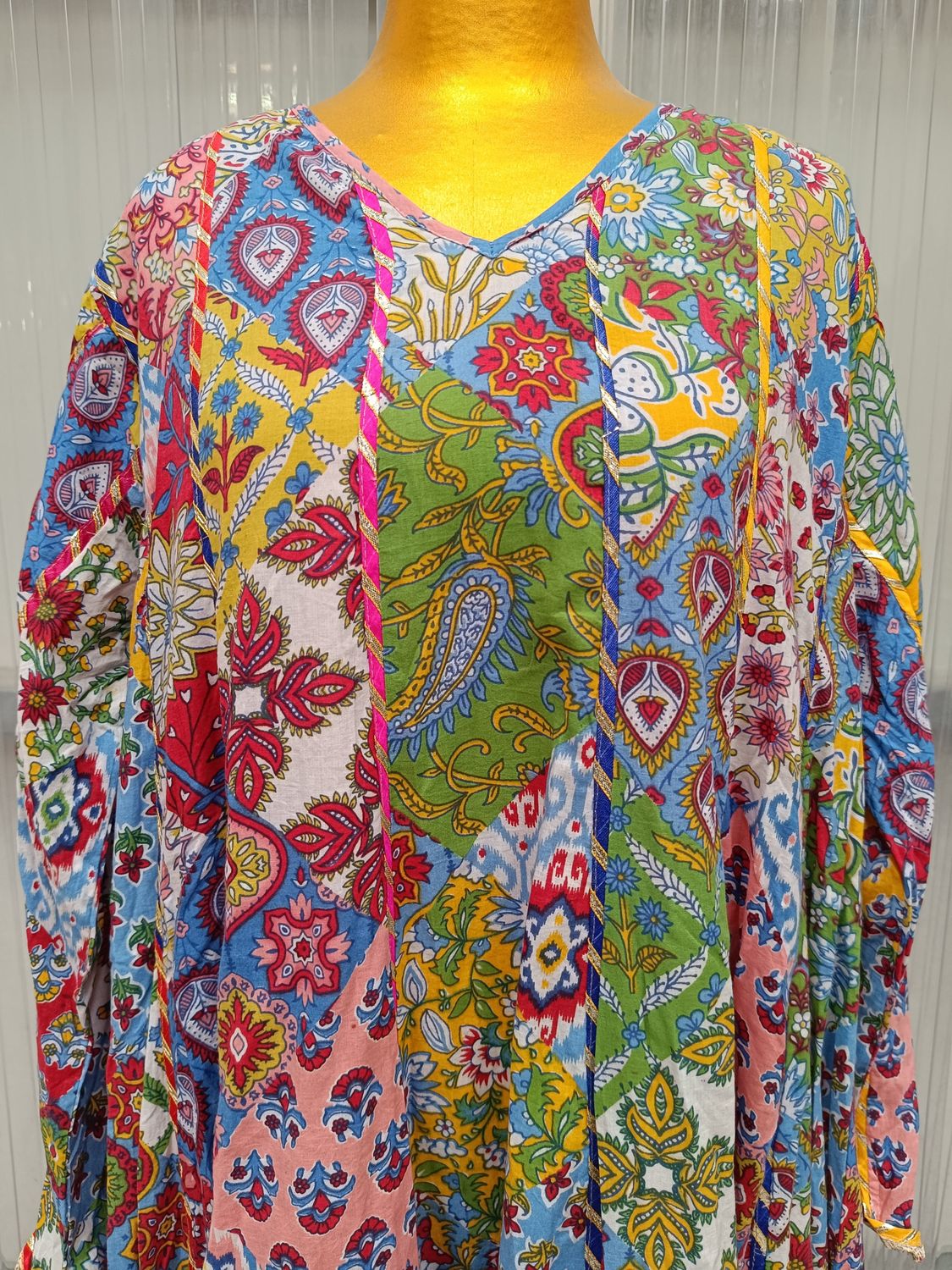 L/XL Meher Multi Printed Cotton Dress 57&quot; Long Jalabiya