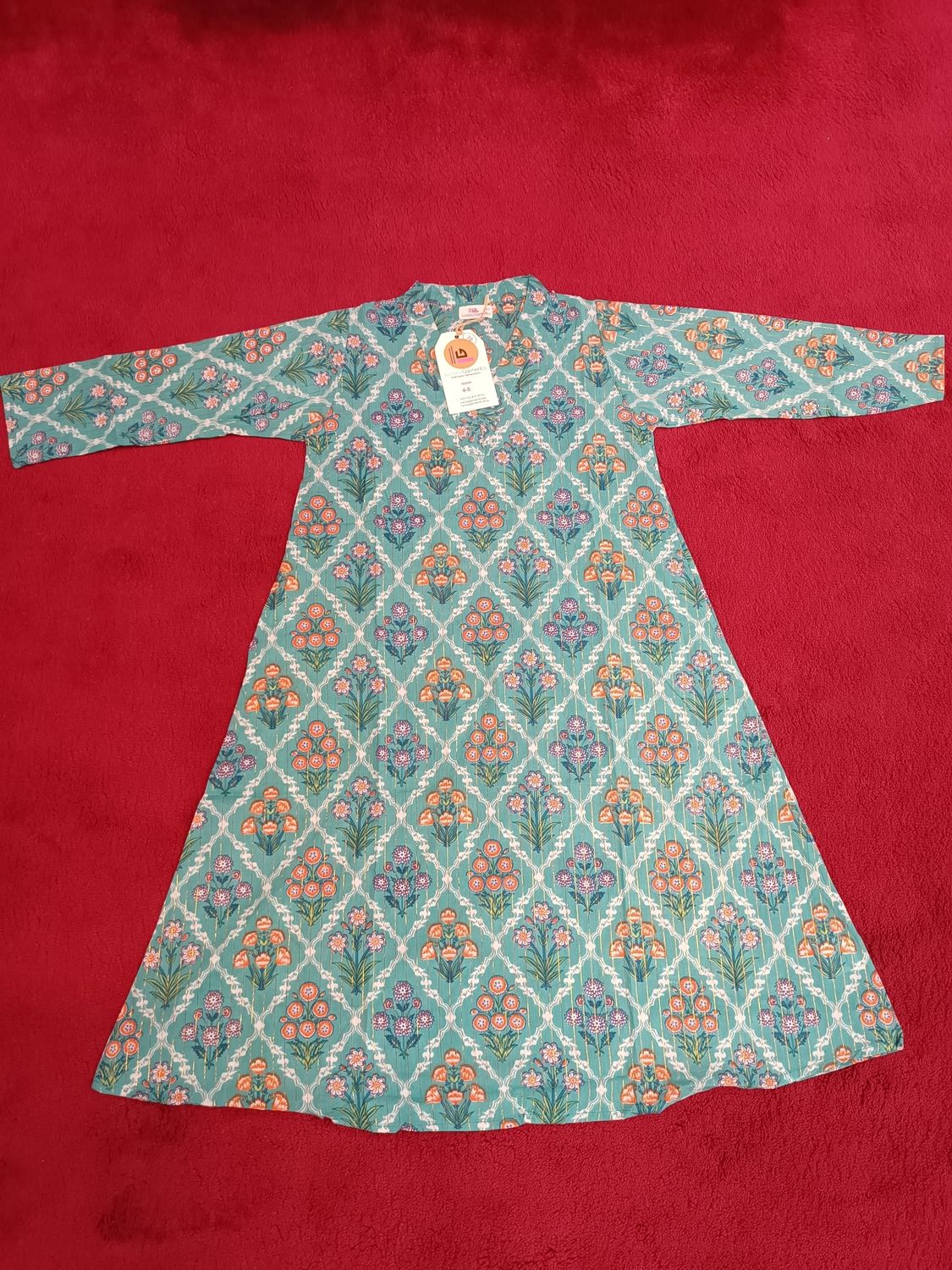 4-5 Year Teena Printed Cotton Girls Dress 34&quot; Long Jalabiya