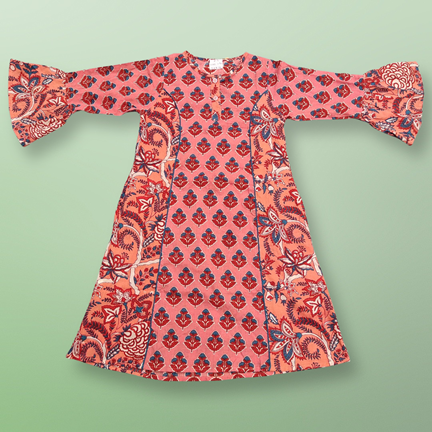 4-5 Year Marry Printed Cotton Girls Dress 33&quot; Long Jalabiya