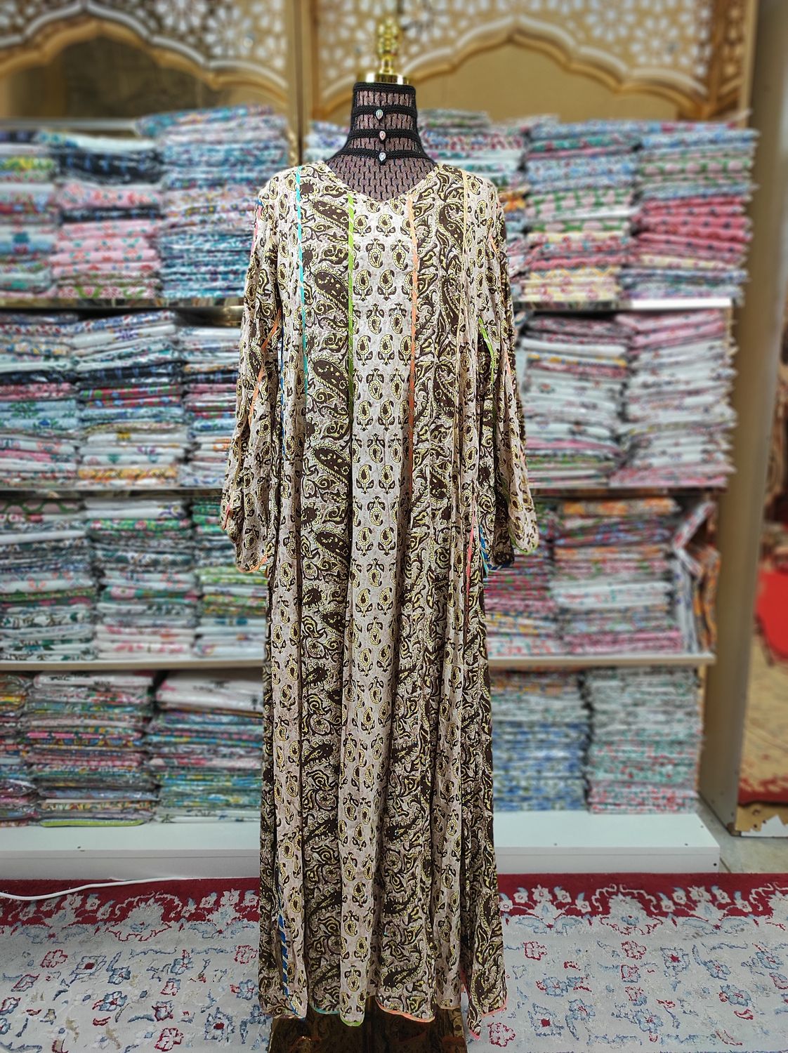 S/M Meher Crystal Multi Printed Cotton Dress 56&quot; Long Jalabiya