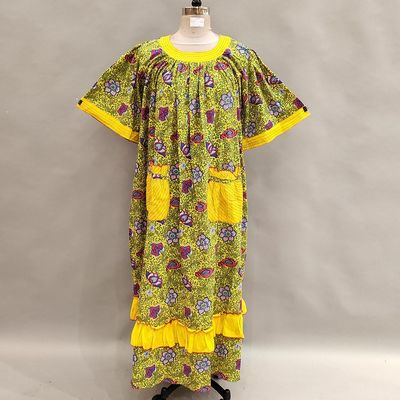 S/M Nawaar Printed Cotton Dress 56&quot; Short Sleeves Jalabiya