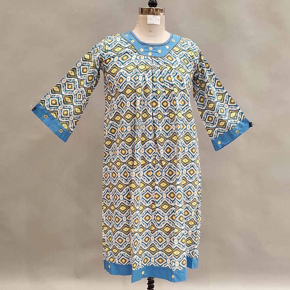 8-9 Year Lara Printed Cotton Girls Dress 42&quot; Long Jalabiya