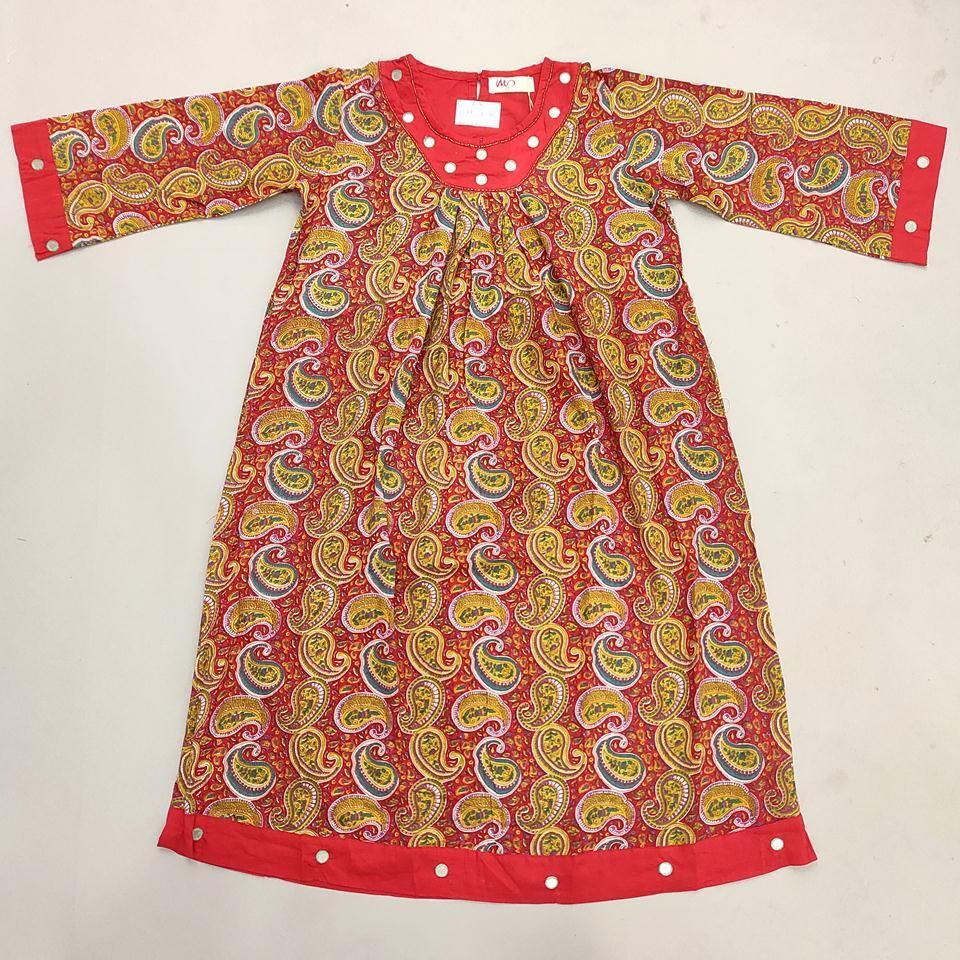 6-7 Year Lara Printed Cotton Girls Dress 38&#39;&#39; Long Jalabiya