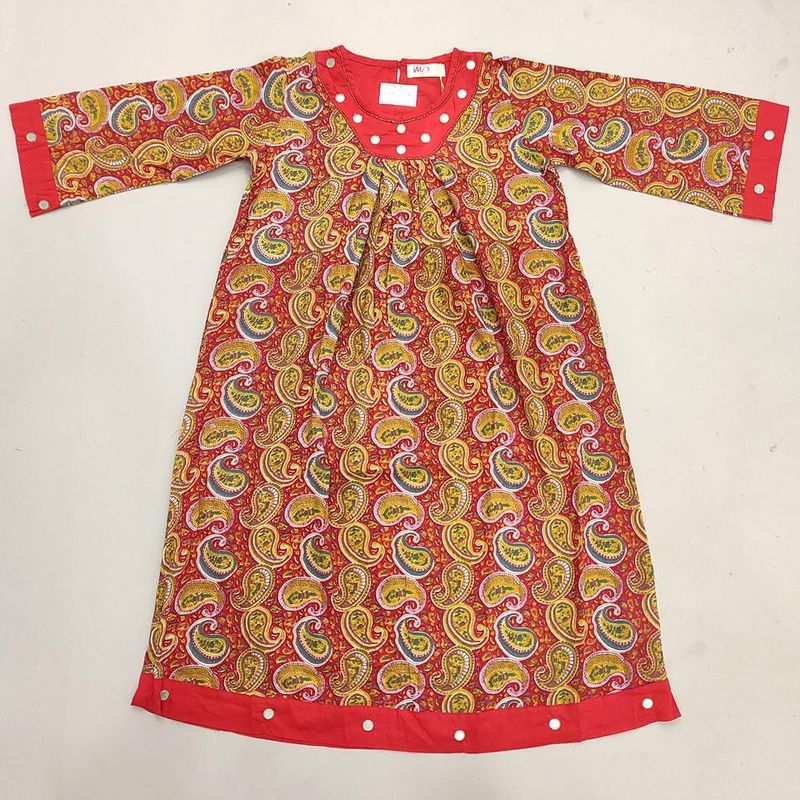 6-7 Year Lara Printed Cotton Girls Dress 38&#39;&#39; Long Jalabiya