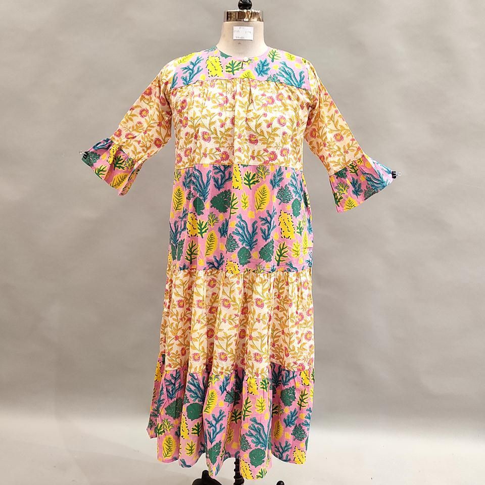10-11 Year Moon Printed Cotton Girls Dress 46&quot; Long Jalabiya