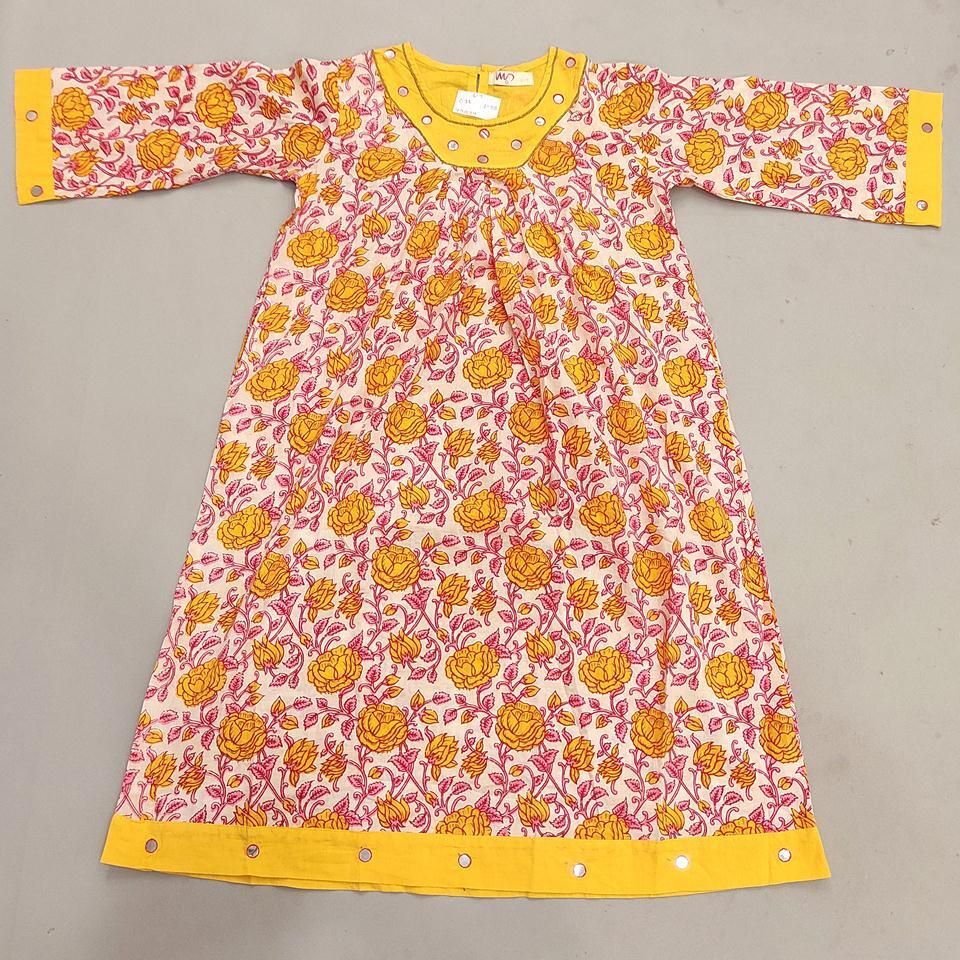 6-7 Year Lara Printed Cotton Girls Dress 38&#39;&#39; Long Jalabiya