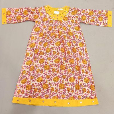 6-7 Year Lara Printed Cotton Girls Dress 38&#39;&#39; Long Jalabiya