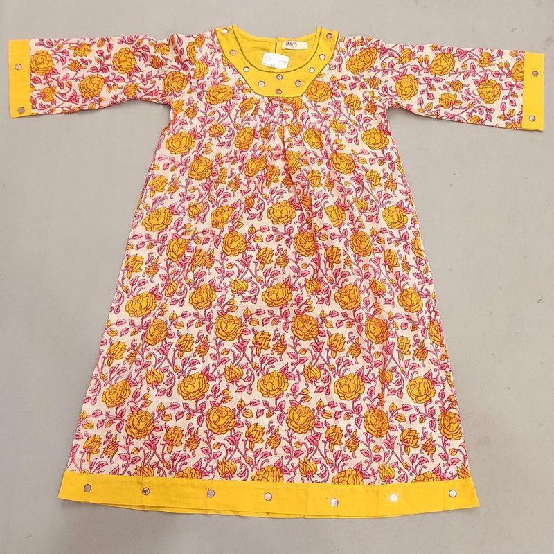 6-7 Year Lara Printed Cotton Girls Dress 38&#39;&#39; Long Jalabiya