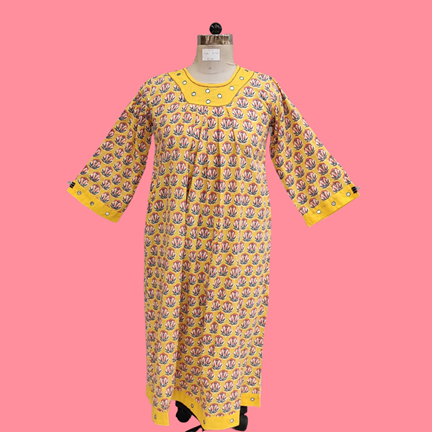 10-11 Year Lara Printed Cotton Girls Dress 46&quot;Long Jalabiya