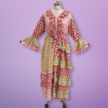 2XL/3XL Sabah Printed Cotton Dress 56&quot; Long Jalabiya