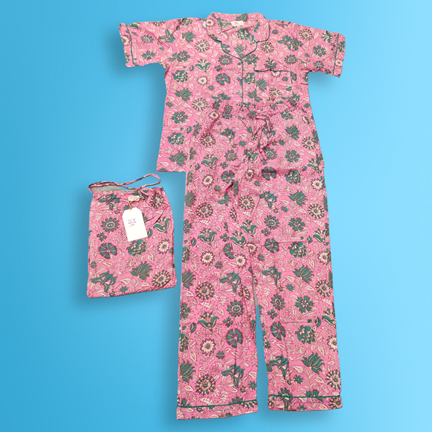 2-3 Year Pajama Cotton Short Sleeves Shirt Collar Neck Full Pajama Set