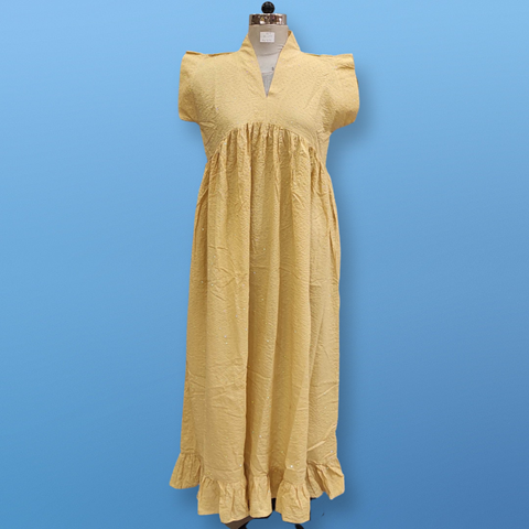 XS/S Amani Crystal Yellow Plain Solid Cotton Dress 54&quot; Short Sleeves Jalabiya