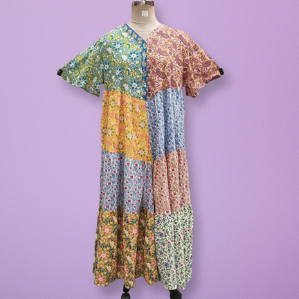 2XL/3XL Zaib Multi Printed Cotton Dress 57&quot; Short Sleeves Jalabiya