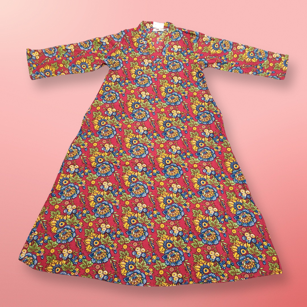 10-11 Year Teena Printed Cotton Girls Dress 45&quot; Long Jalabiya