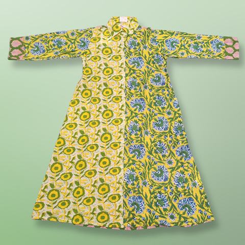 8-9 Year Singapore Yellow Printed Cotton Girls Dress 41&quot; Long Jalabiya