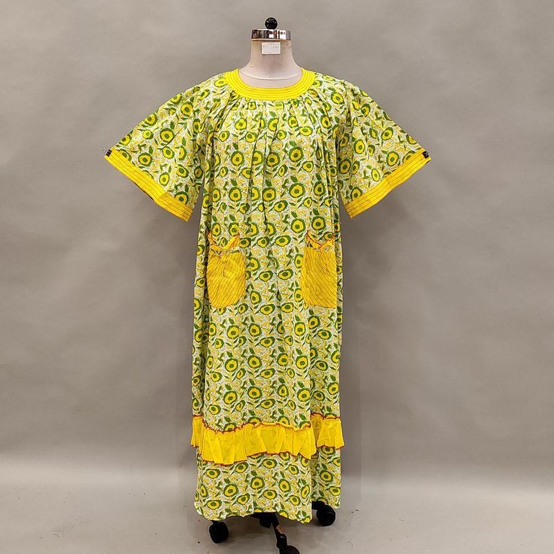 L/XL Nawaar Printed Cotton Dress 56&quot; Short Sleeves Jalabiya