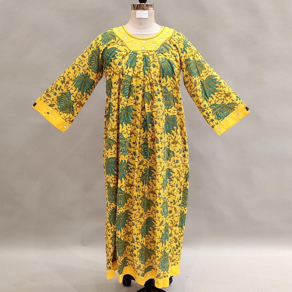 12-13 Year Lara Printed Cotton Girls Dress 50&quot;Long Jalabiya