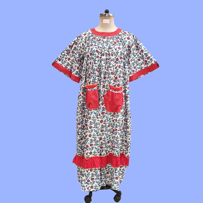 L/XL Nawaar Printed Cotton Dress 56&quot; Short Sleeves Jalabiya