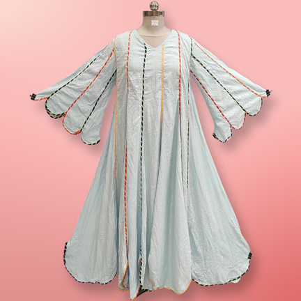 S/M  Meher Crystal White Cotton  Dress 57&quot; Long Jalabiya