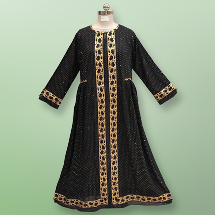 L/XL Bhopali Crystal Black Cotton Dress 55&quot; Long Jalabiya