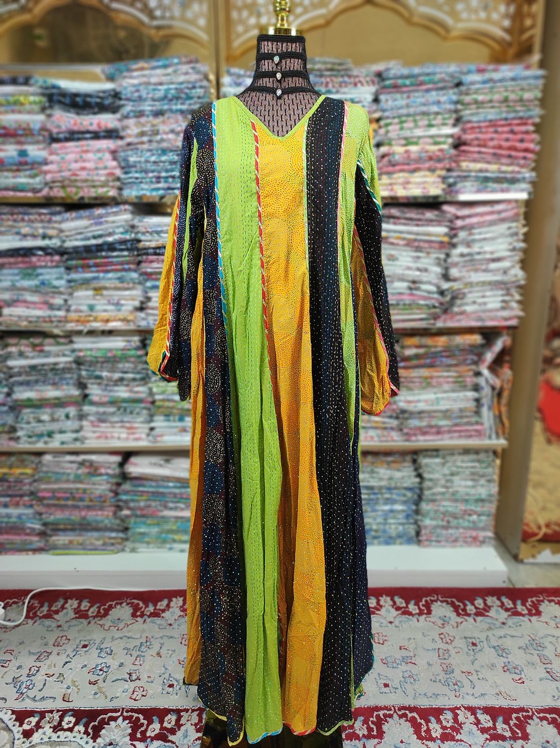 S/M Meher Crystal Multi Printed Cotton Dress 56&quot; Long Jalabiya