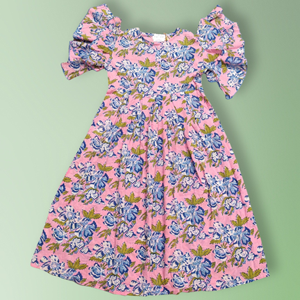 8-9 Year Amna Printed Cotton Girls Dress 42&quot; Long Jalabiya