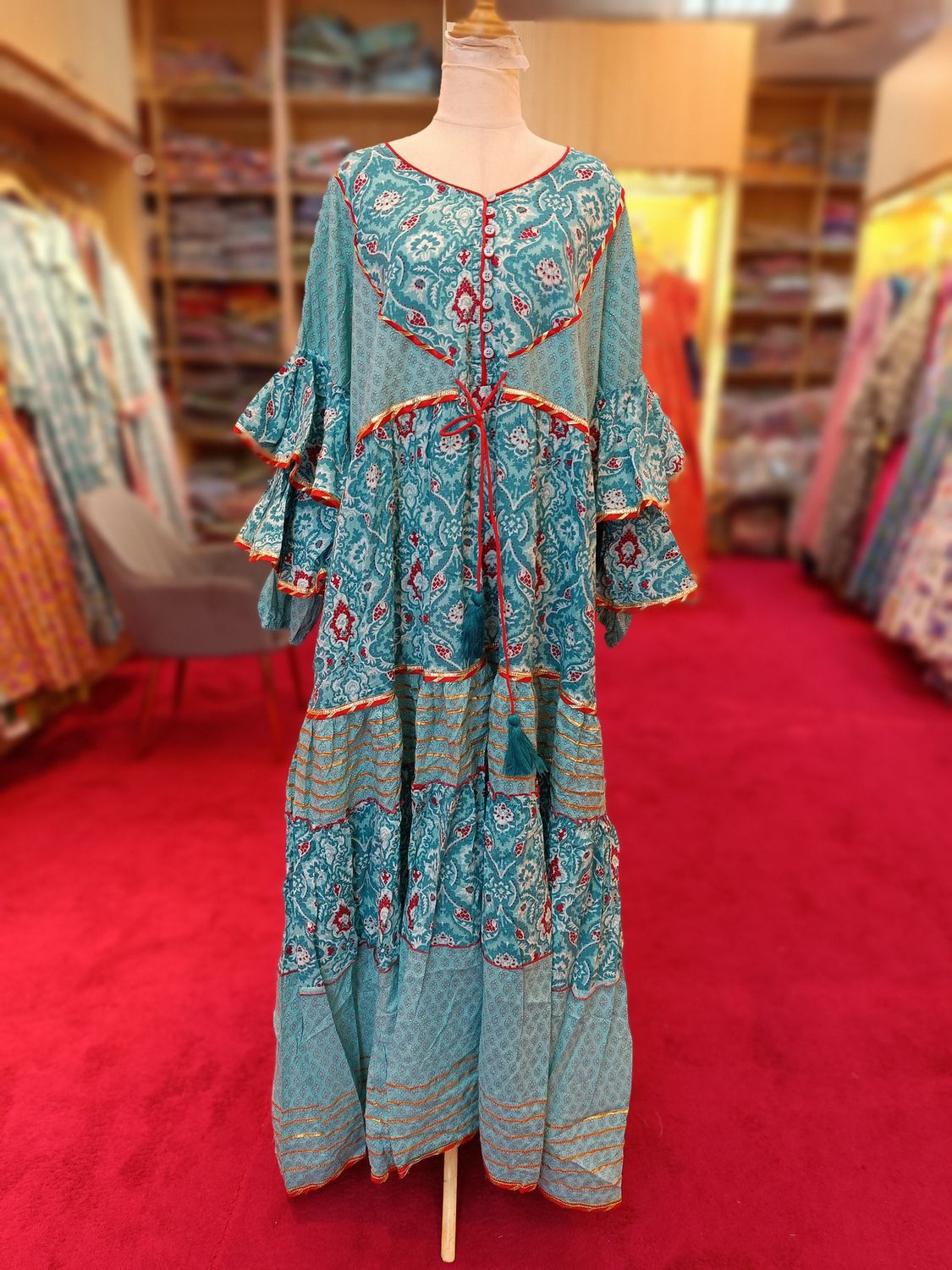 S/M Adeeba Printed Cotton Dress 57&quot; Long Jalabiya