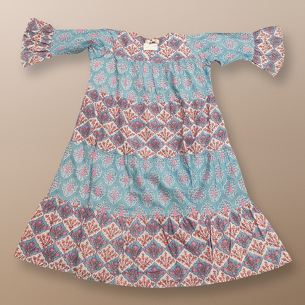 6-7 Year Moon Printed Cotton Girls Dress 38&quot; Long Jalabiya