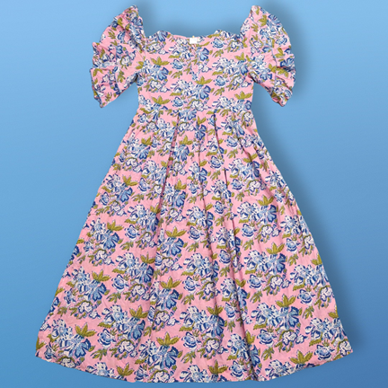 12-13 Year Amna Printed Cotton Girls Dress 50&quot; Long Jalabiya