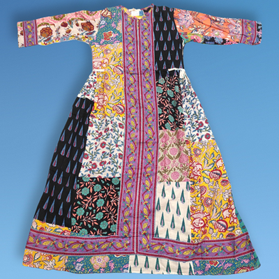 10-11 Year Bhopali Patch Multi Printed Cotton Girls Dress 46&quot; Long Jalabiya