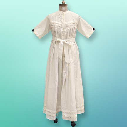 L/XL Baha Crystal White Cotton Dress 57&quot; Short Sleeves Jalabiya