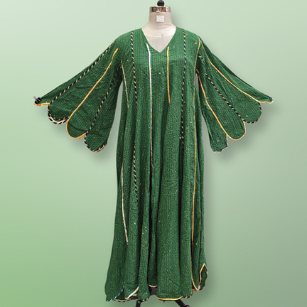 S/M Meher Crystal Green Plain Solid Cotton Dress 56&quot; Long Jalabiya