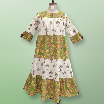 12-13 Year Moon Printed Cotton Girls Dress 50&quot; Long Jalabiya
