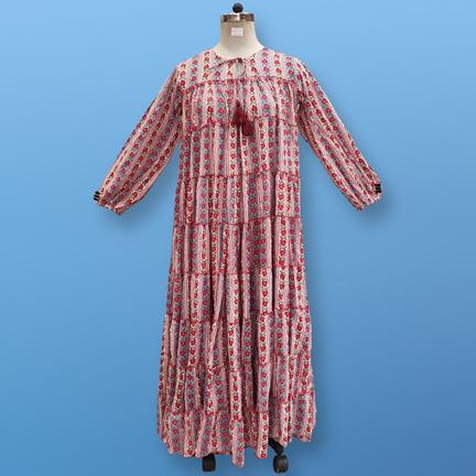 L/XL Bushra Printed Cotton Dress 57&quot; Long Jalabiya