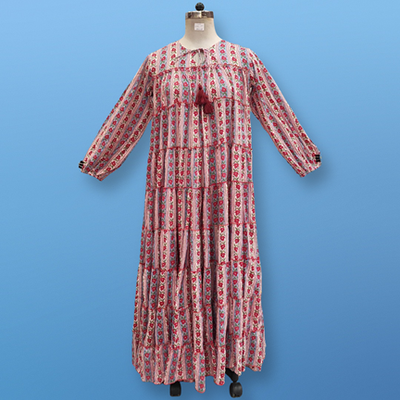 L/XL Bushra Printed Cotton Dress 57&quot; Long Jalabiya