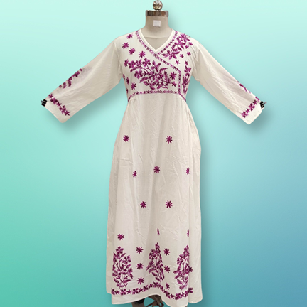 2XL/3XL Lairah Embroidery White Cotton Dress 56&quot; Long Jalabiya