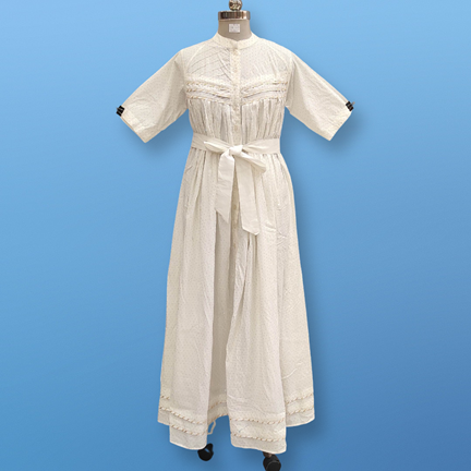 XS/S Baha Crystal White Cotton Dress 54&quot; Short Sleeves Jalabiya