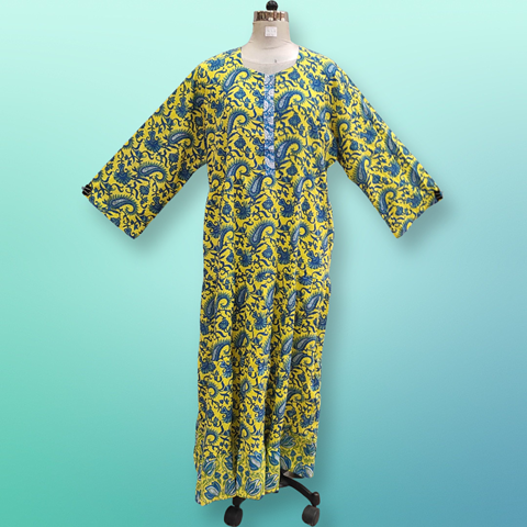 2XL/3XL Special Printed Cotton Dress 56&quot; Long Jalabiya