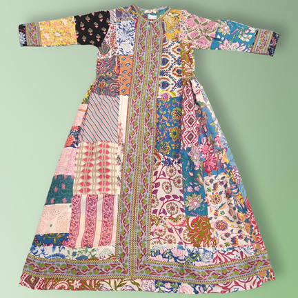 10-11 Year Bhopali Patch Multi Printed Cotton Girls Dress 46&quot; Long Jalabiya