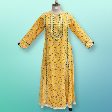 L/XL Ejlal Printed Cotton Dress 57&quot; Long Jalabiya