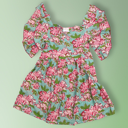 8-9 Year Amna Printed Cotton Girls Dress 42&quot; Long Jalabiya