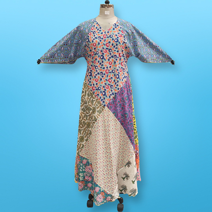 S/M Sakina Multi Printed Cotton Dress 57&quot; Long Jalabiya