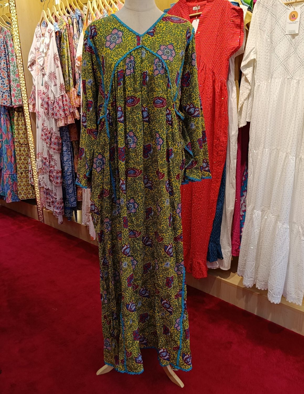 L/XL Spring Printed Cotton Dress 57&quot; Long Jalabiya