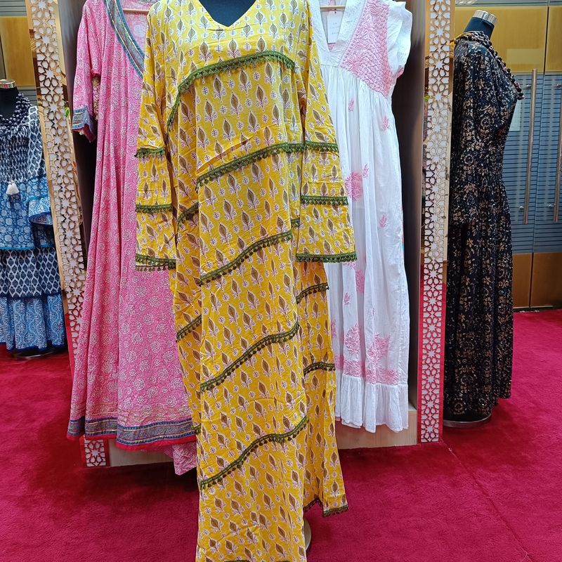 L/XL Mazna Printed Cotton Dress 57&quot; Long Jalabiya