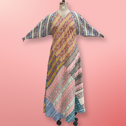 S/M Sakina Multi Printed Cotton Dress 57&quot; Long Jalabiya