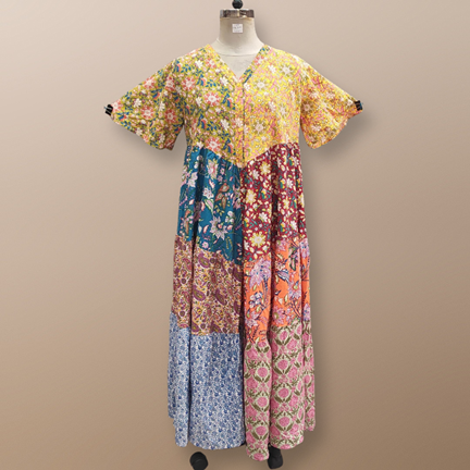 L/XL Zaib Multi Printed Cotton Dress 57&quot; Short Sleeves Jalabiya