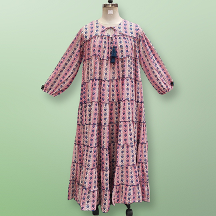 L/XL Bushra Printed Cotton Dress 57&quot; Long Jalabiya